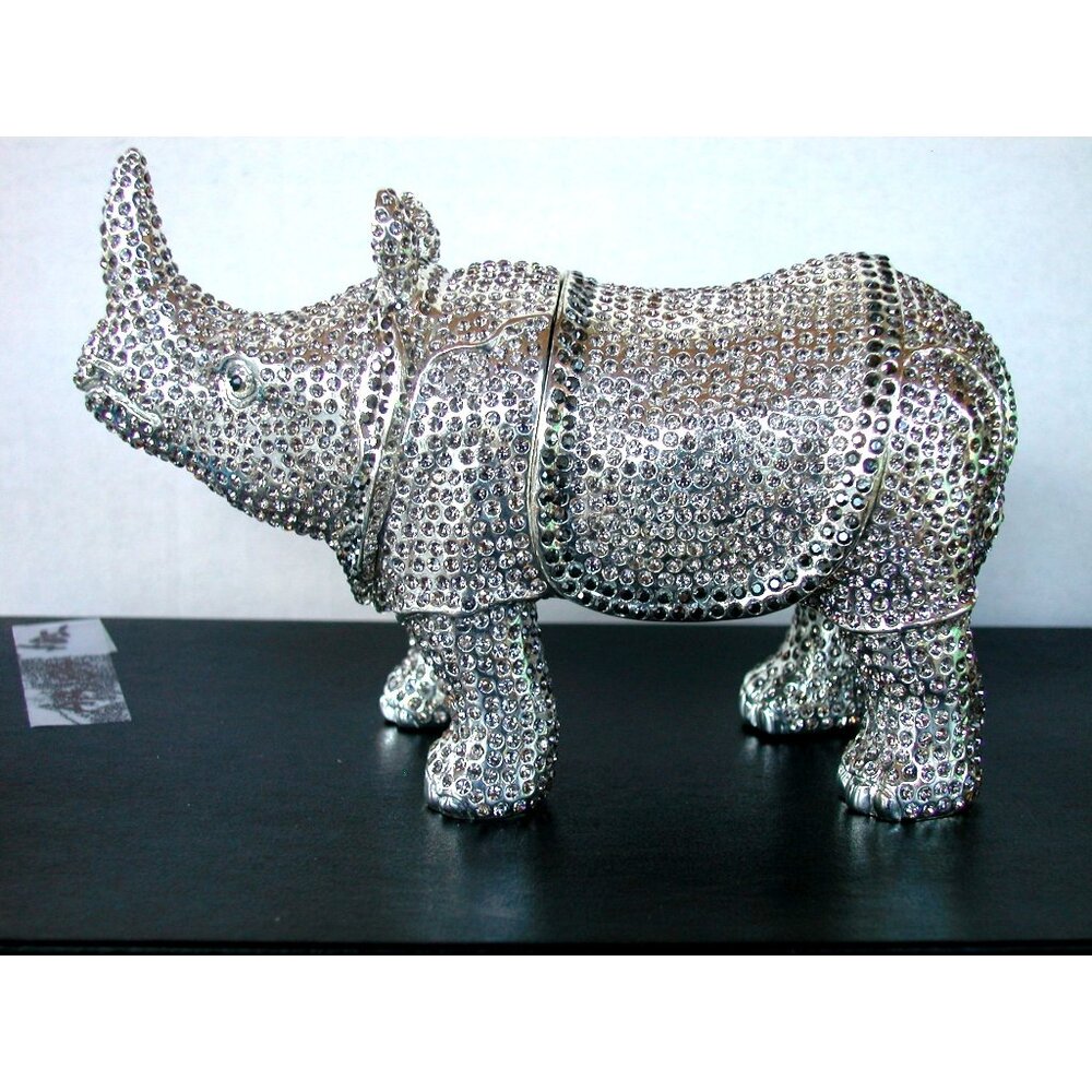 Keren Kopel Rhinoceros Trinket Box, Silver Austrian Crystals #027-250